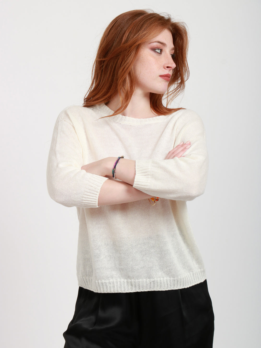 WEEKEND MAX MARA Maglia Selz in Lino Panna Avorio