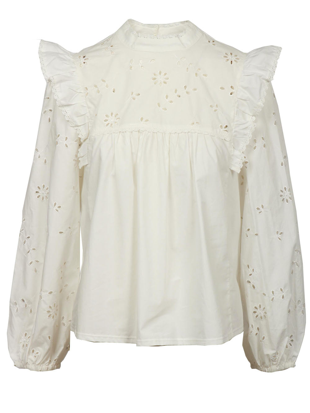 WEEKEND MAX MARA Blusa Taddeo in Popeline di Cotone Bianca con Pizzo Sangallo Panna