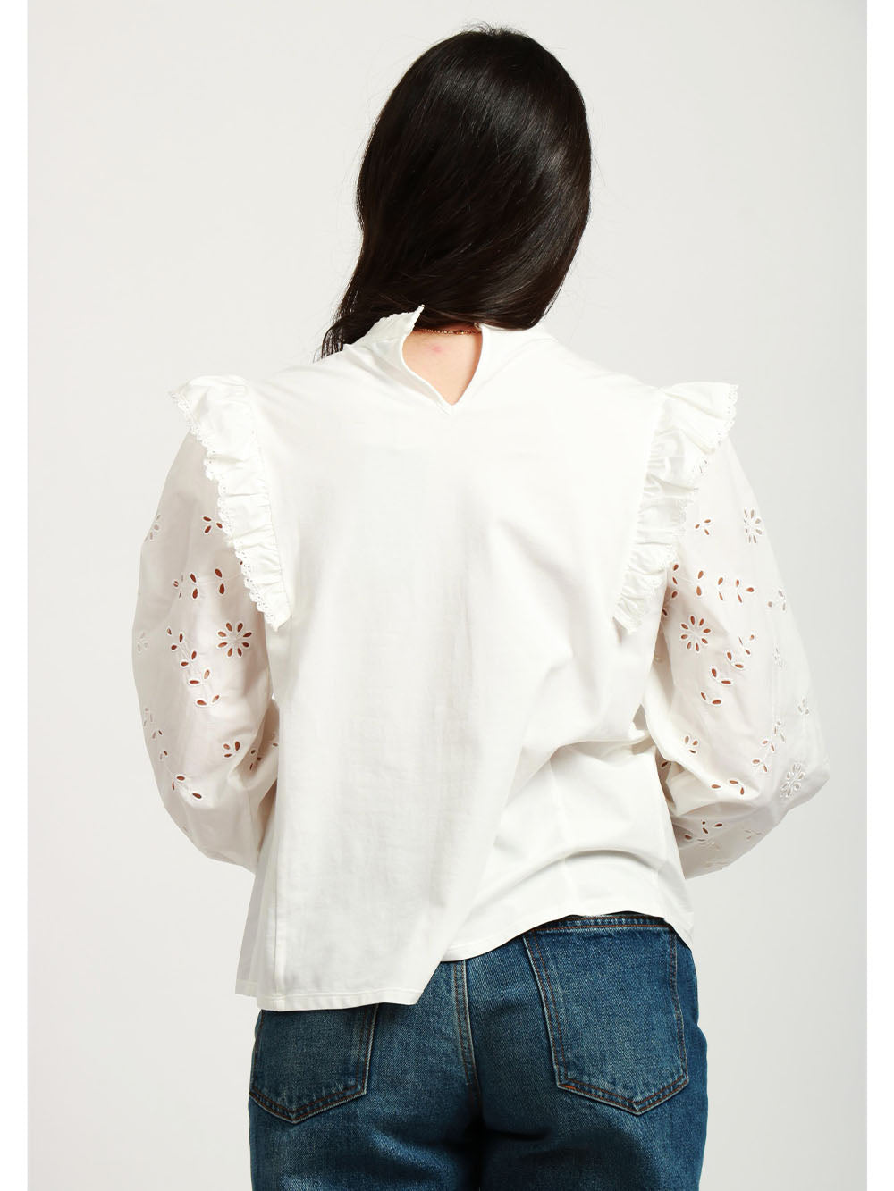 WEEKEND MAX MARA Blusa Taddeo in Popeline di Cotone Bianca con Pizzo Sangallo Panna