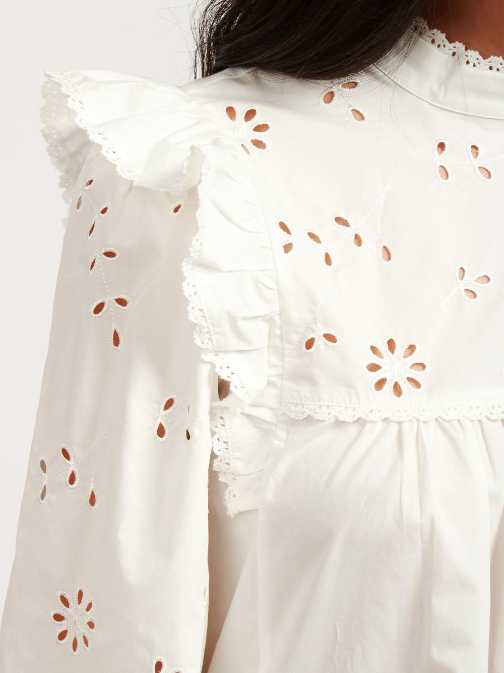 WEEKEND MAX MARA Blusa Taddeo in Popeline di Cotone Bianca con Pizzo Sangallo Panna