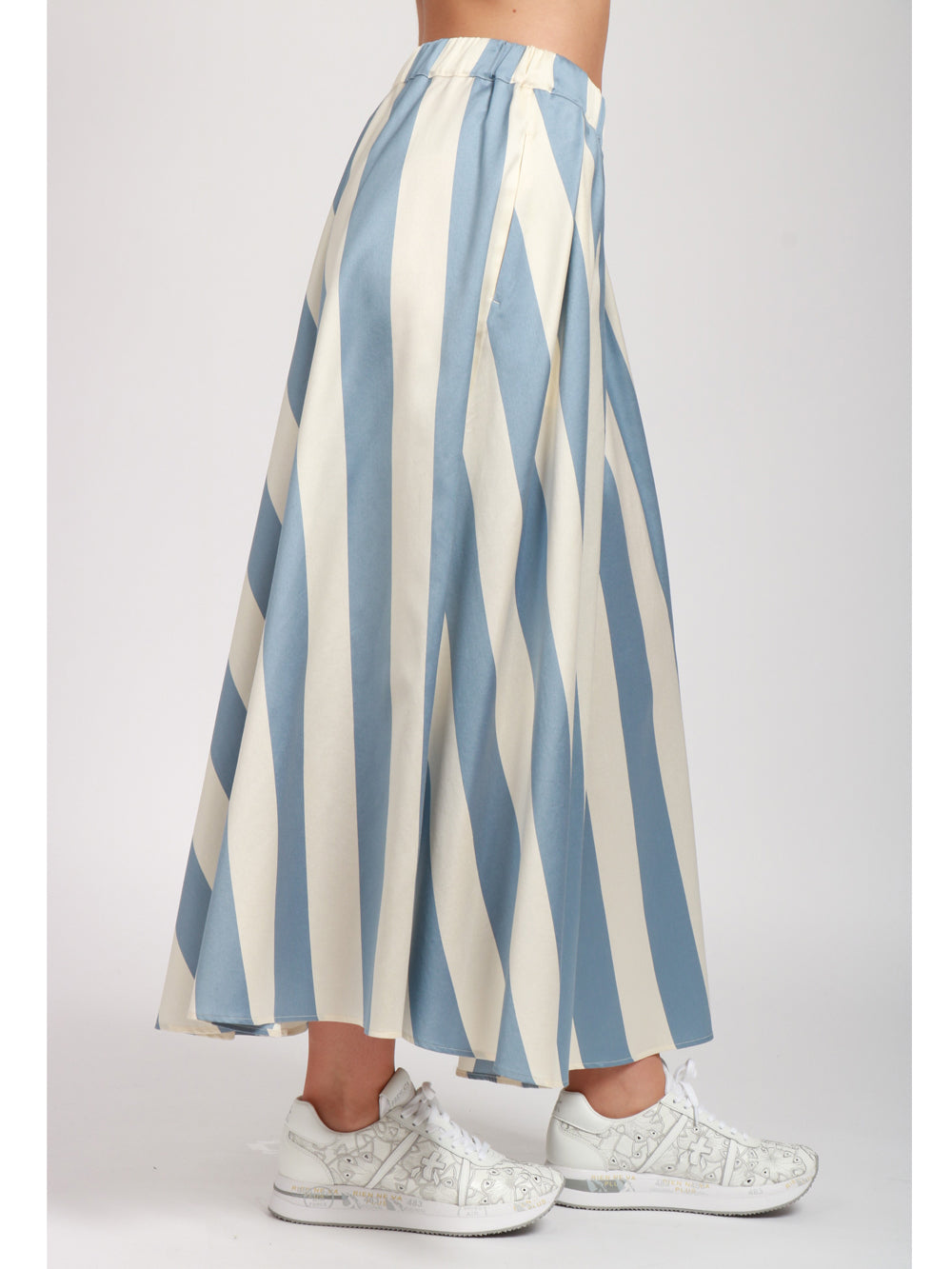 WEEKEND MAX MARA Gonna Vidim a righe in Cotone e Seta azzurra e bianca Avio/avorio