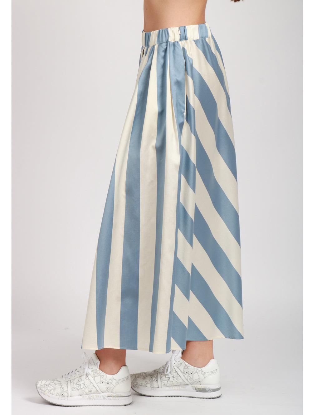 WEEKEND MAX MARA Gonna Vidim a righe in Cotone e Seta azzurra e bianca Avio/avorio