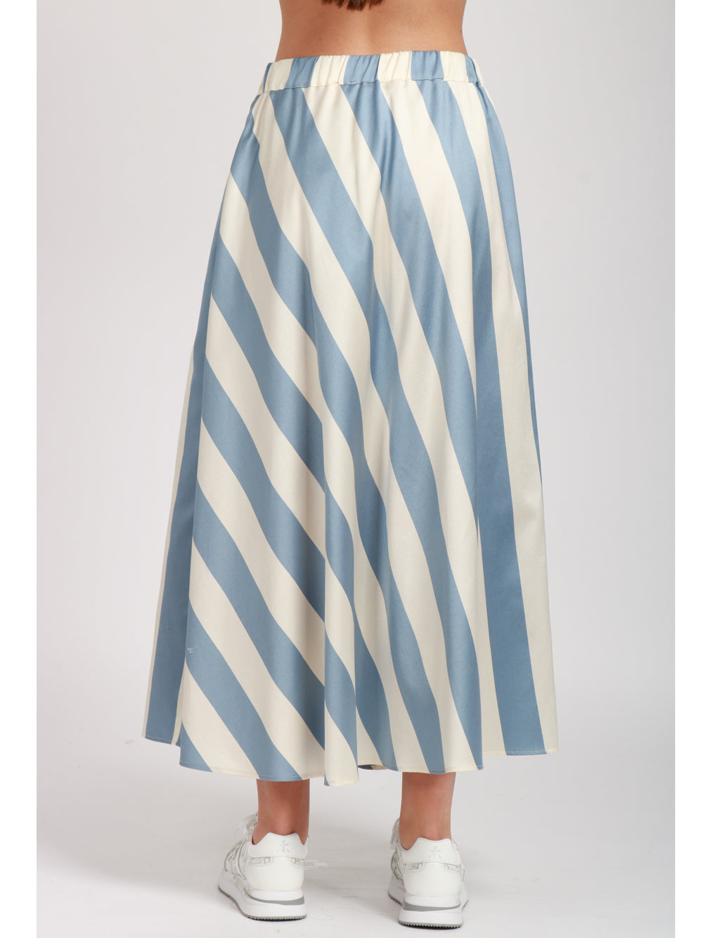 WEEKEND MAX MARA Gonna Vidim a righe in Cotone e Seta azzurra e bianca Avio/avorio