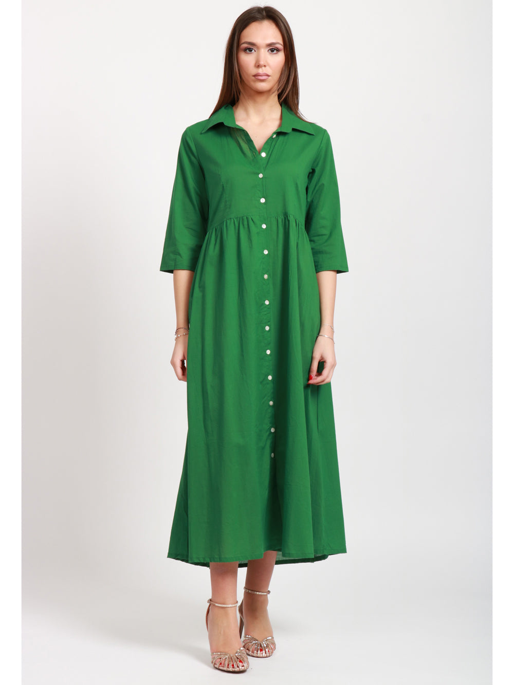 XIWIKJ ABITO CHEMISIER IN COTONE VERDE A TINTA UNITA Verde