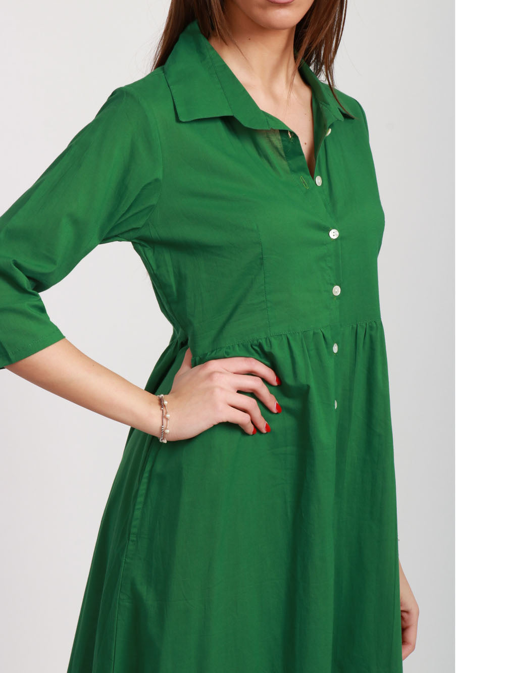XIWIKJ ABITO CHEMISIER IN COTONE VERDE A TINTA UNITA Verde