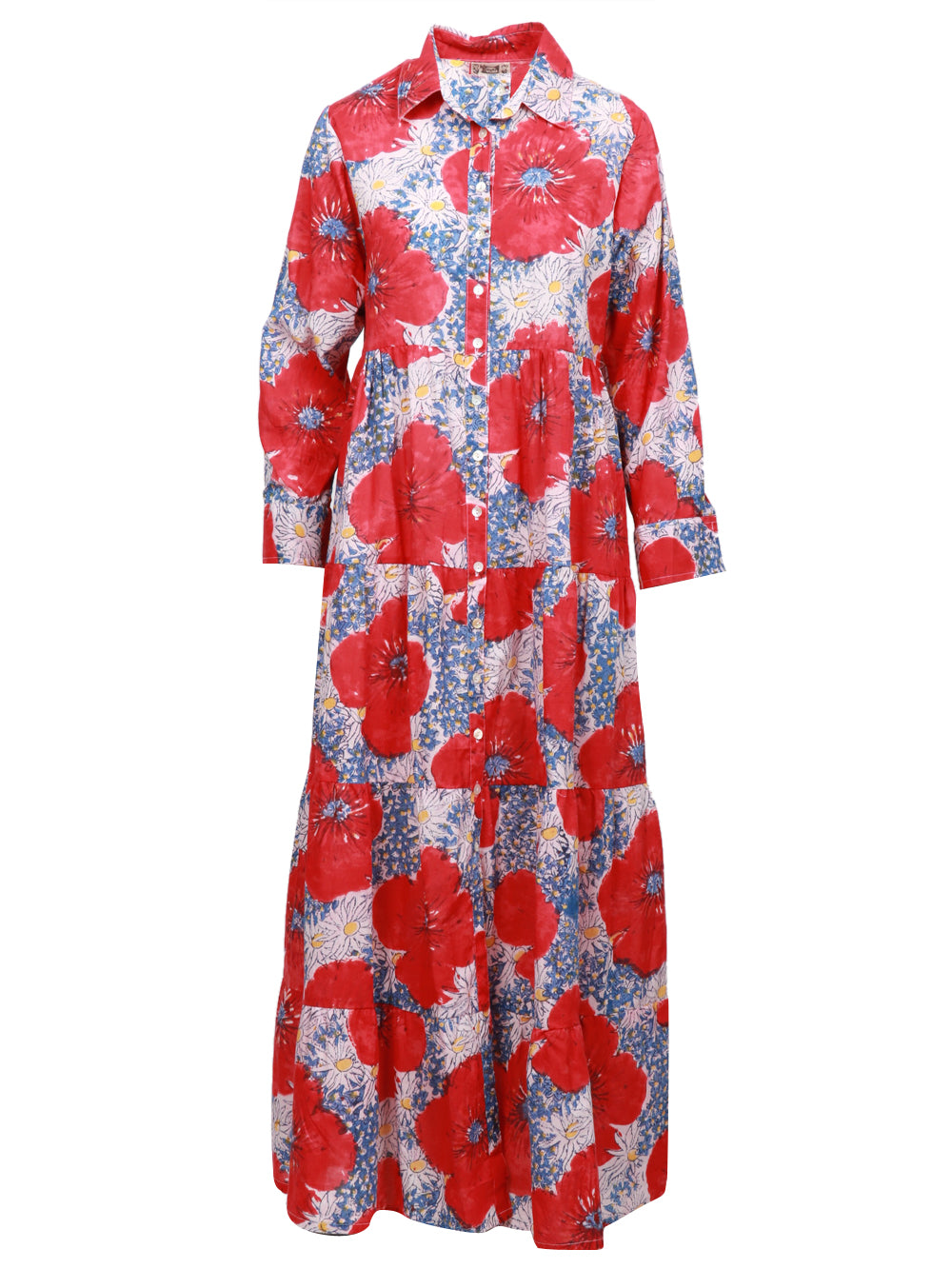 XIWIKJ VESTITO LARA CHEMISIER IN COTONE CON FANTASIA FLOREALE Rosso/blu/bianco