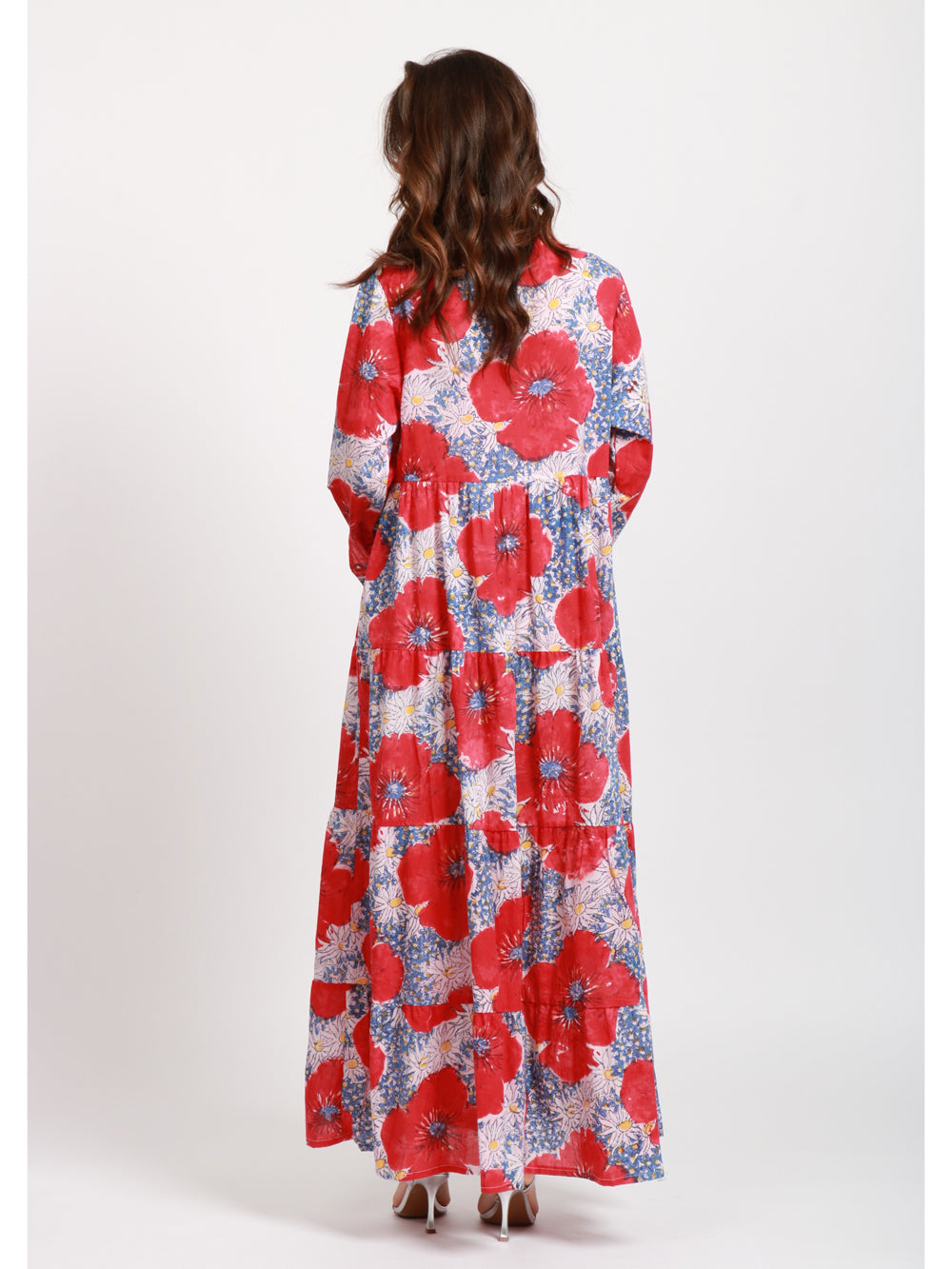 XIWIKJ VESTITO LARA CHEMISIER IN COTONE CON FANTASIA FLOREALE Rosso/blu/bianco