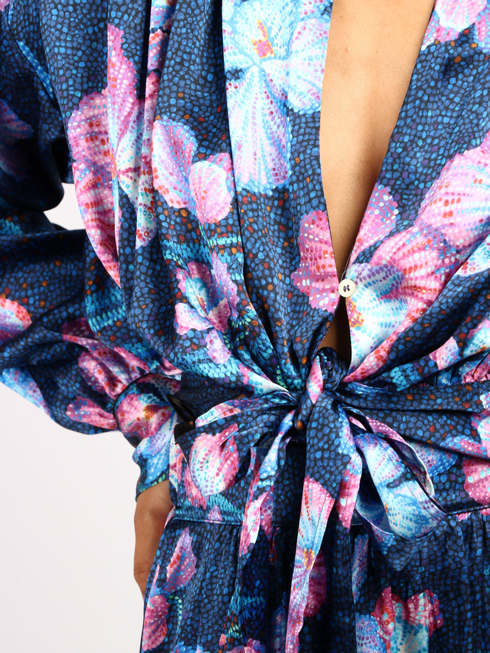 FORTE FORTE Camicia in Seta Blu con Stampa Orchidea Fabulosa Blu