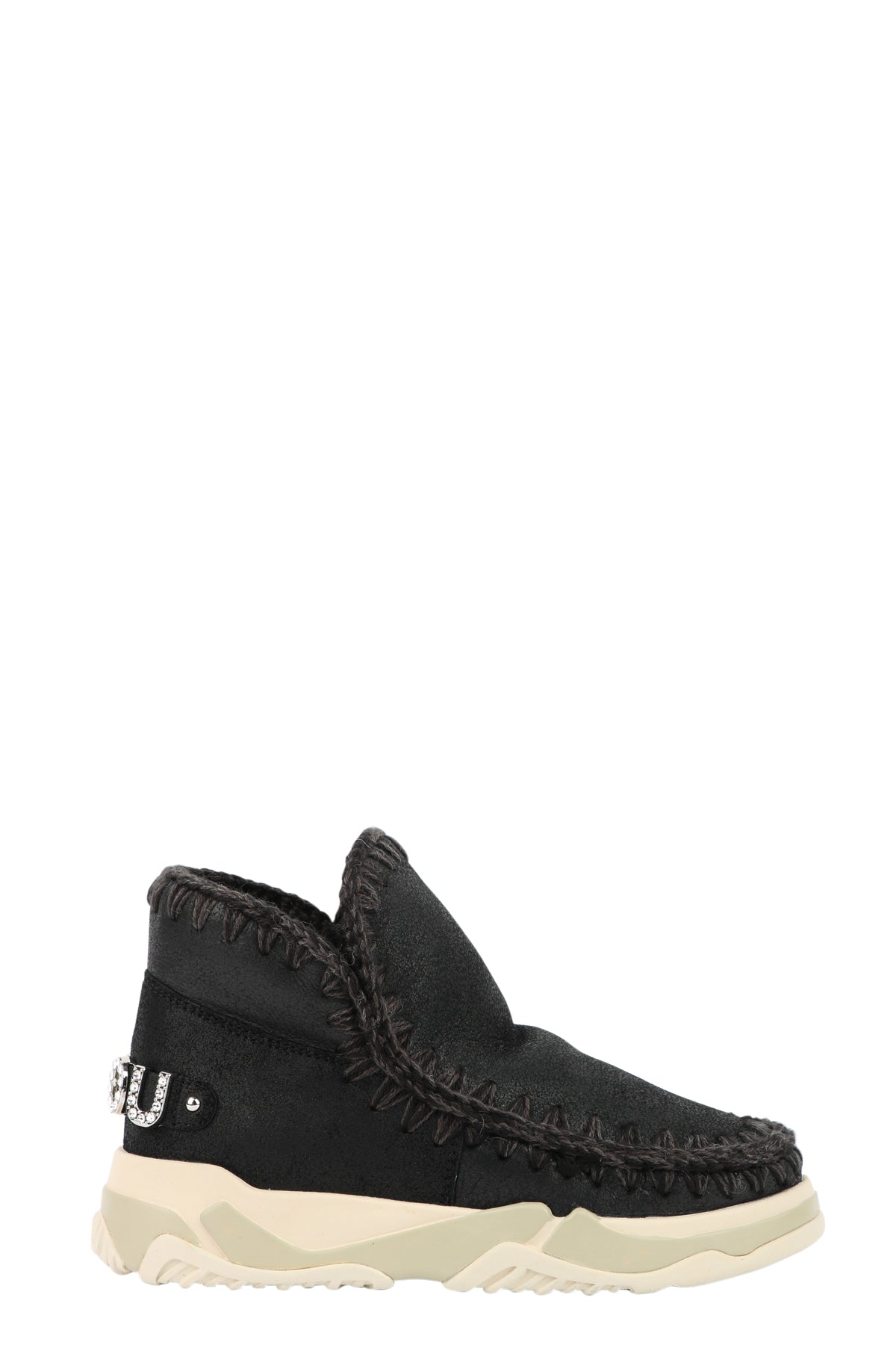 MOU Stivali Eskimo Trainer 15 in Pelle Neri con Logo Strass Nero