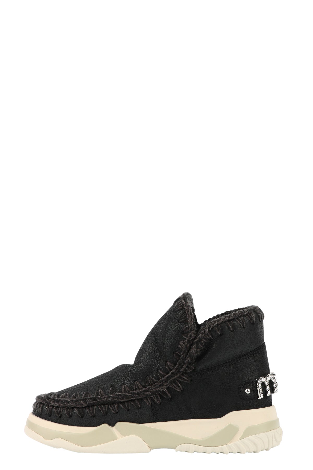 MOU Stivali Eskimo Trainer 15 in Pelle Neri con Logo Strass Nero