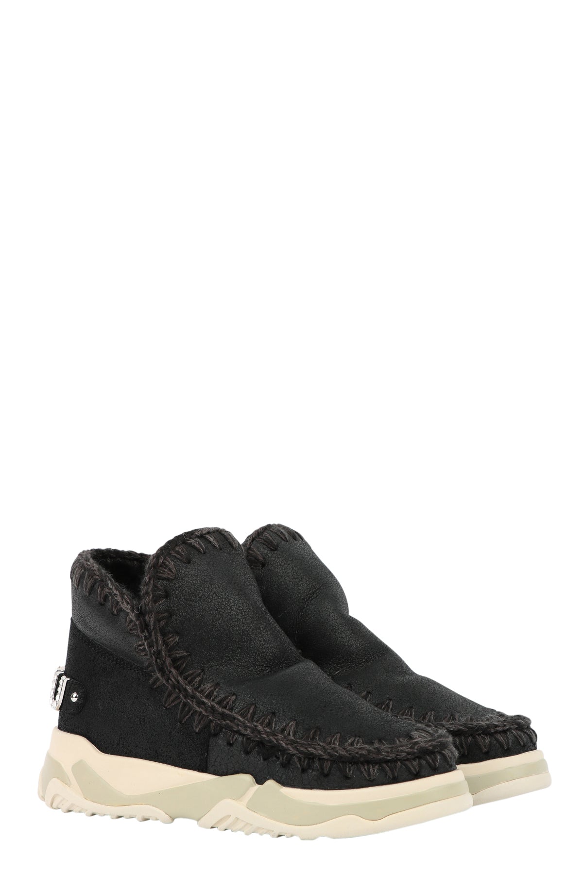 MOU Stivali Eskimo Trainer 15 in Pelle Neri con Logo Strass Nero
