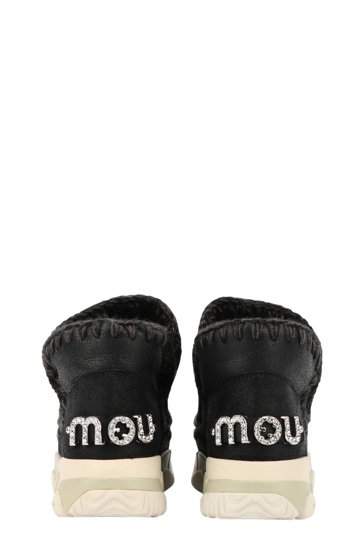 MOU Stivali Eskimo Trainer 15 in Pelle Neri con Logo Strass Nero