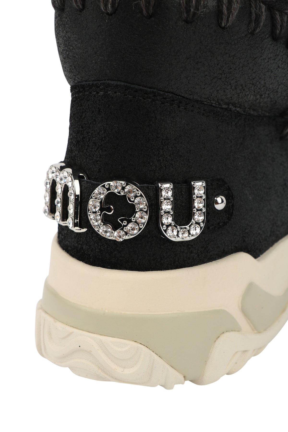 MOU Stivali Eskimo Trainer 15 in Pelle Neri con Logo Strass Nero