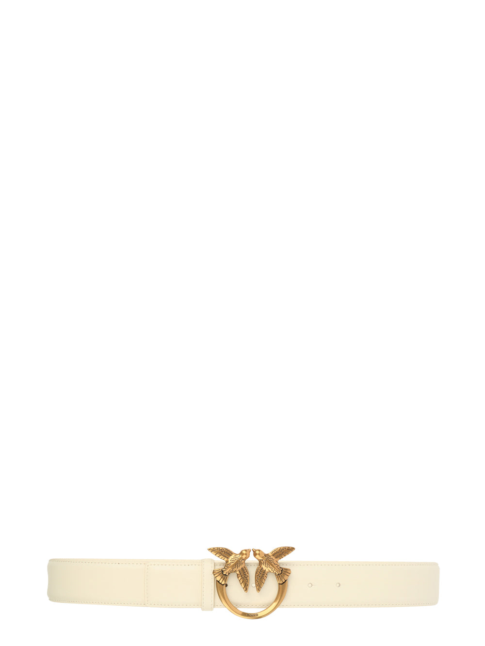 PINKO Cintura Love Berry Simply H4 in Pelle Panna con Fibbia Oro Bianco