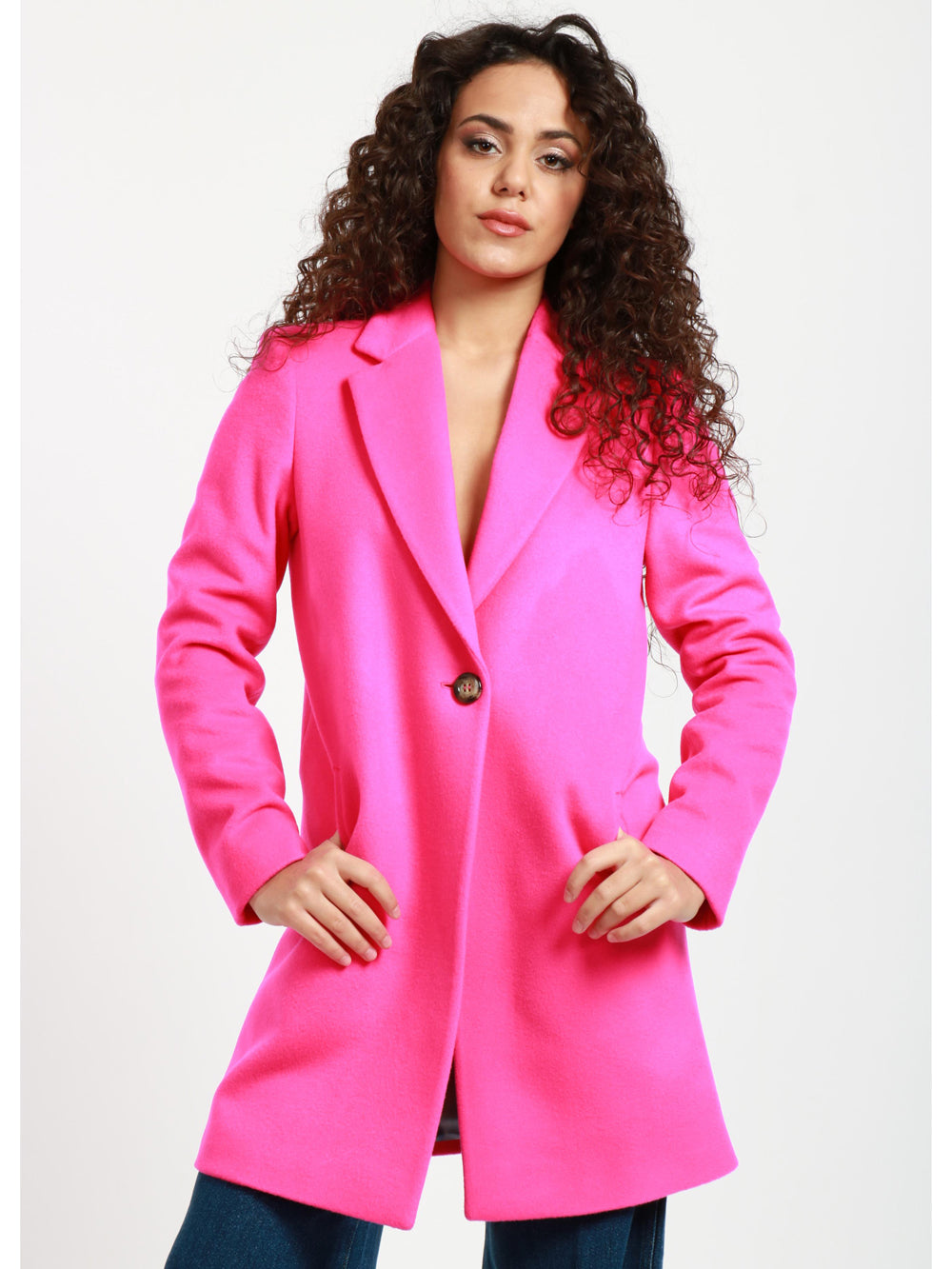 CHIARULLI Cappotto Corinne Monopetto in Lana Vergine Fucsia Fucsia