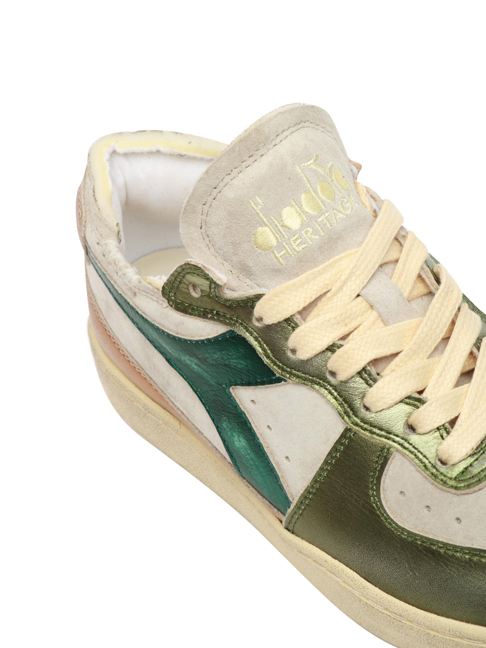 DIADORA HERITAGE Scarpe Sneakers Mi Basket Row Cut Metal in Pelle Bianche e Verdi Grigio/verde/oro