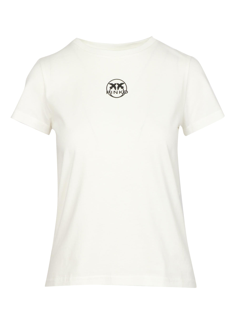PINKO T-Shirt Bussolotto Girocollo in Cotone Bianca con Logo Bianca