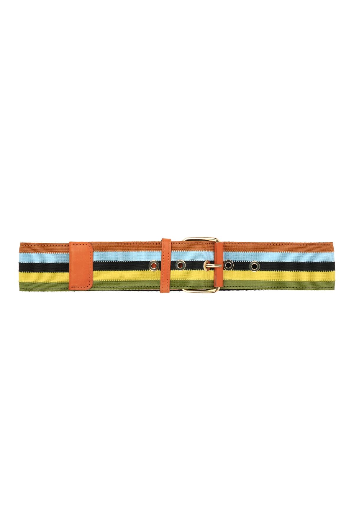 BELT IN STRIPED FABRIC AND LEATHER