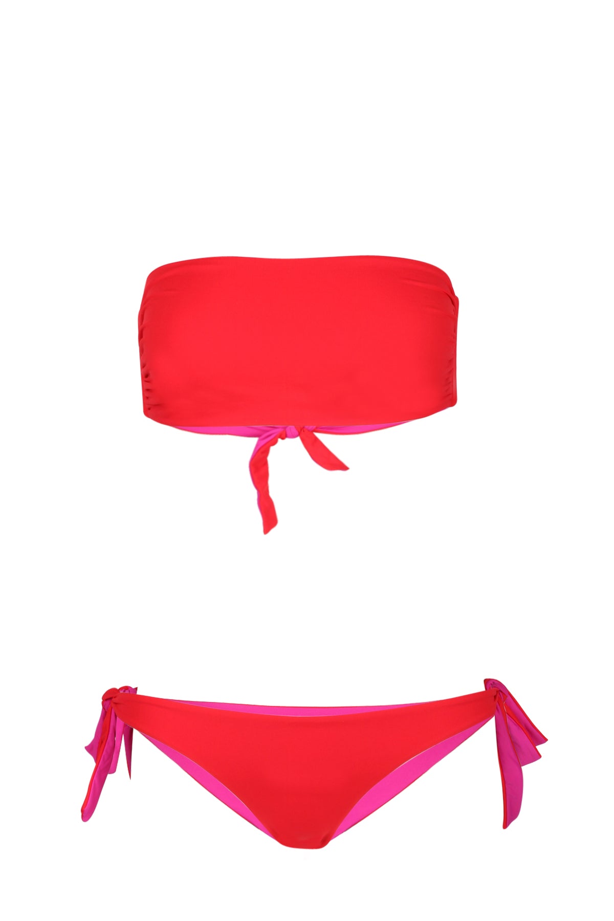 FISICO Costume Bikini a Fascia Double Face Rosso e Fucsia Rosso/fuxia
