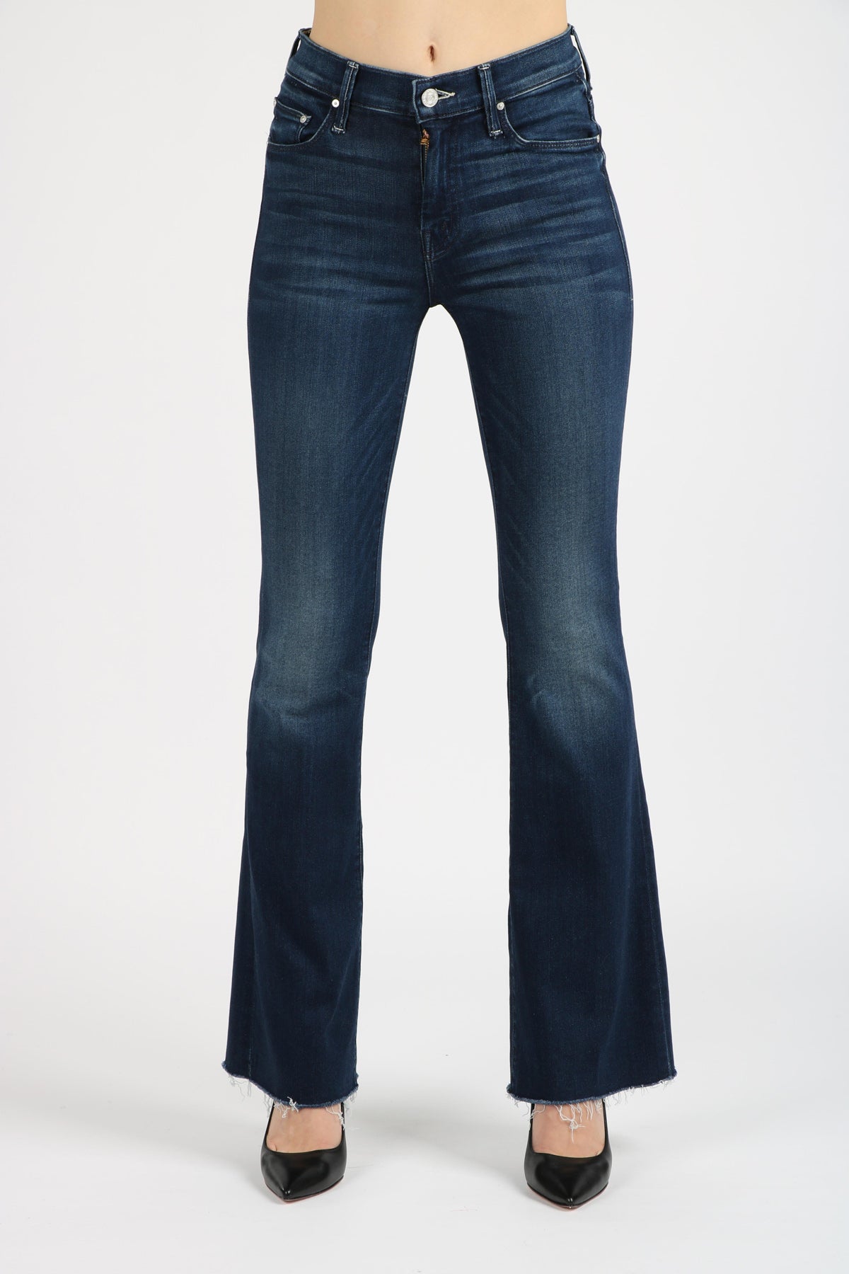MOTHER WOMEN Jeans The Weekender Fray a Zampa Blu Scuro Denim Blu