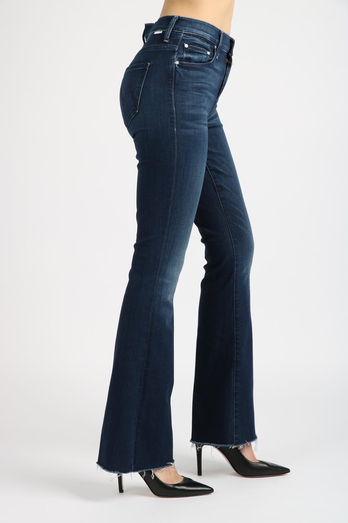 MOTHER WOMEN Jeans The Weekender Fray a Zampa Blu Scuro Denim Blu