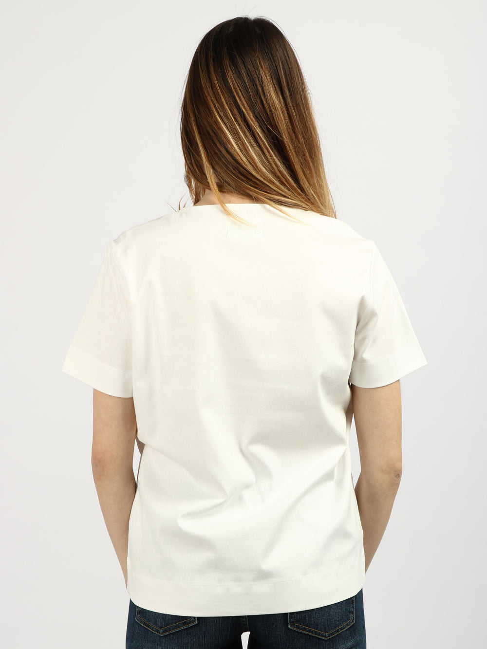 ALESSIA SANTI T-Shirt in Cotone Bianco con Scollo a V e Maniche Corte Bianco