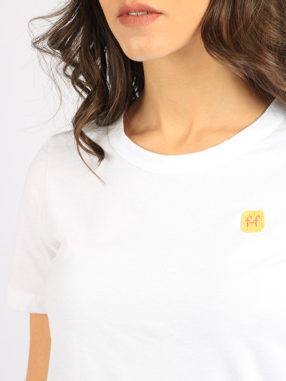 FORTE FORTE T-Shirt Girocollo Bianca con Logo all'Uncinetto Bianco