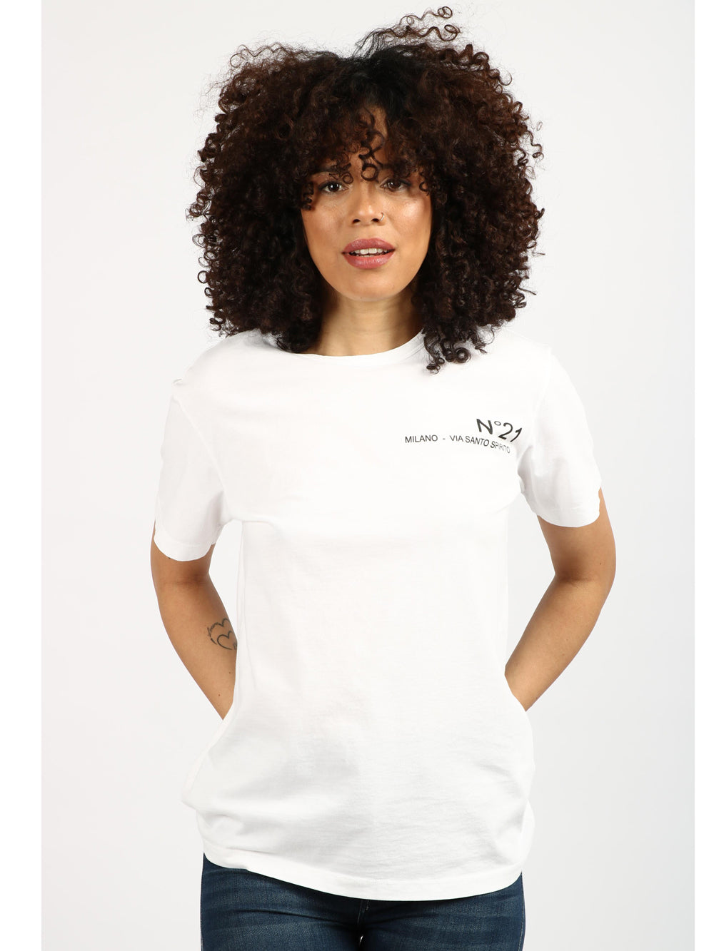 N°21 T-Shirt Girocollo in Cotone Bianca con Logo Bianco