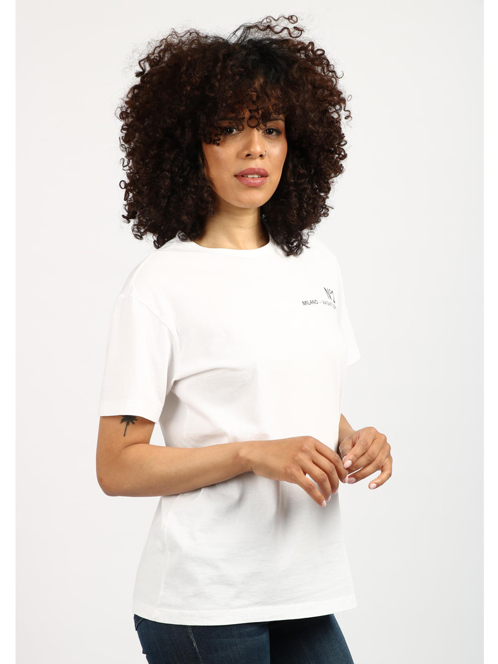 N°21 T-Shirt Girocollo in Cotone Bianca con Logo Bianco