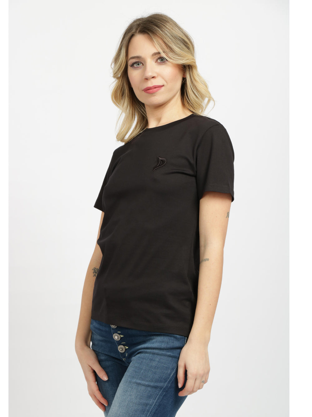 DONDUP T-Shirt Girocollo in Cotone Nera con Logo Nero Nero