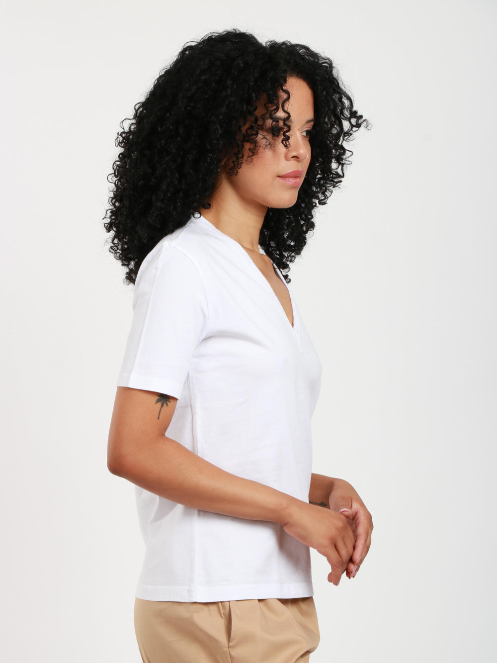 GRIFONI T-Shirt in Cotone Bianca con Scollo a V Bianco