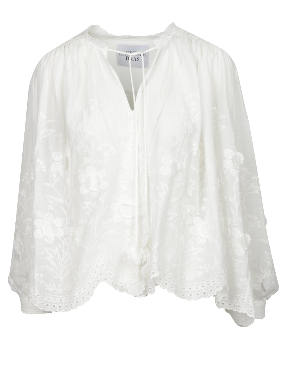 LAURENCE BRAS Blusa Fruity Over in Cotone Bianca con Ricami Bianco