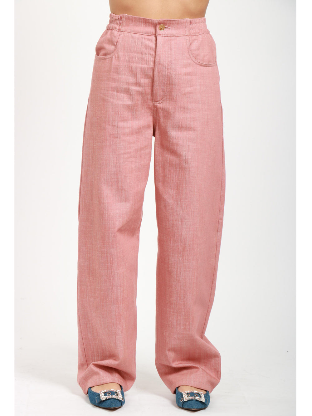 ATTIC & BARN Pantaloni Cortina in Cotone Rosa Effetto Denim Rosa
