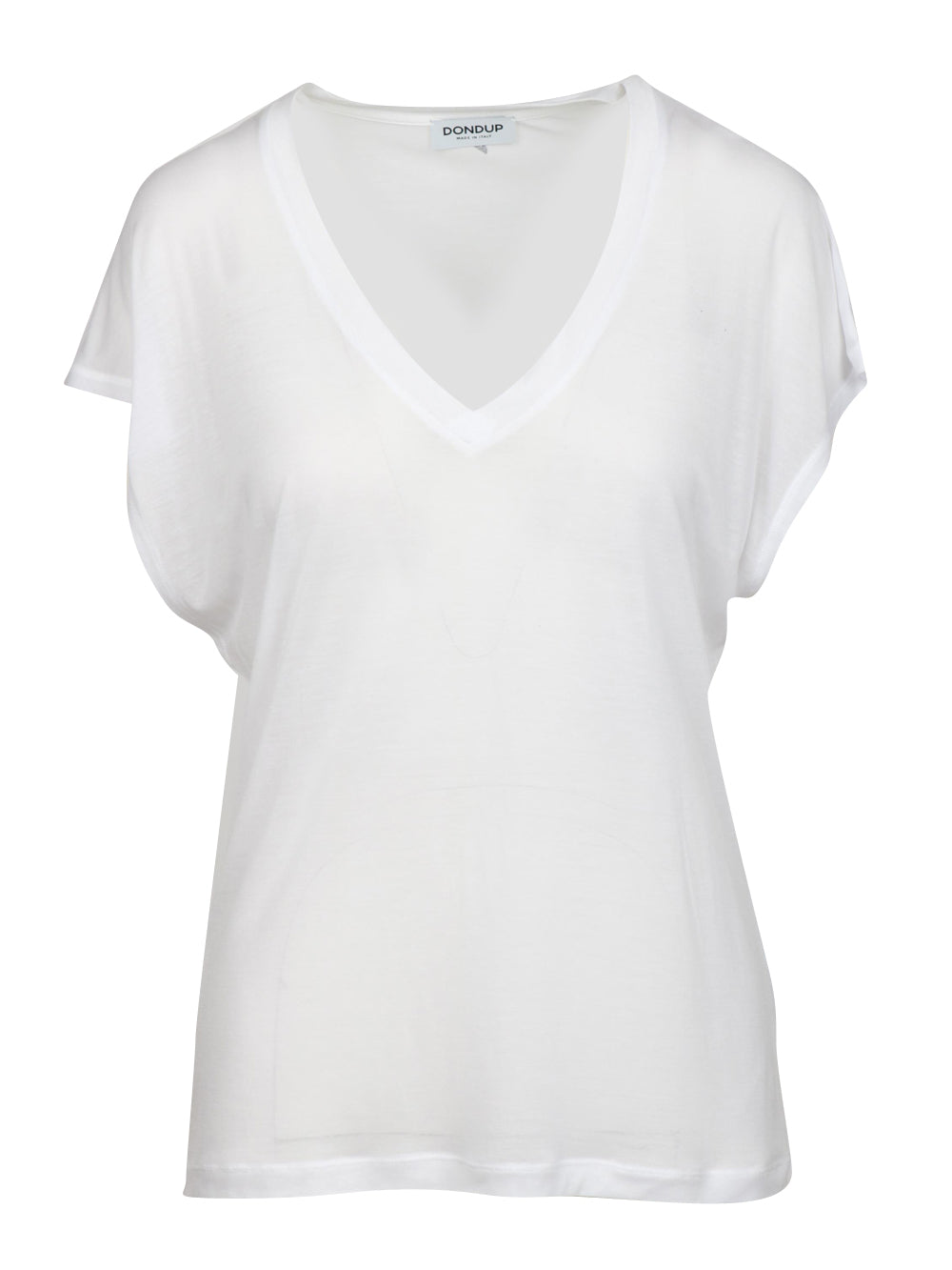 DONDUP T-Shirt Bianca con Scollo a V e Maniche Corte Bianco