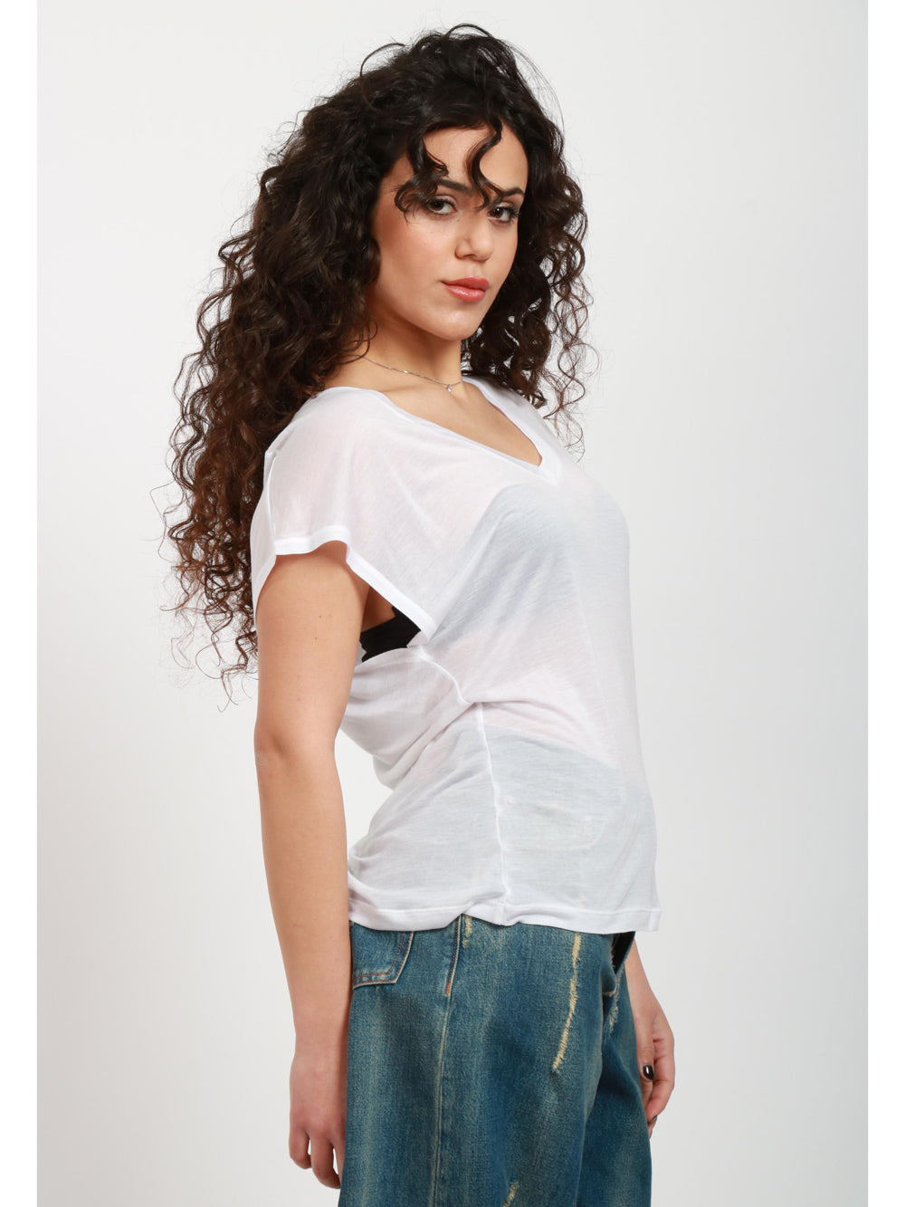 DONDUP T-Shirt Bianca con Scollo a V e Maniche Corte Bianco