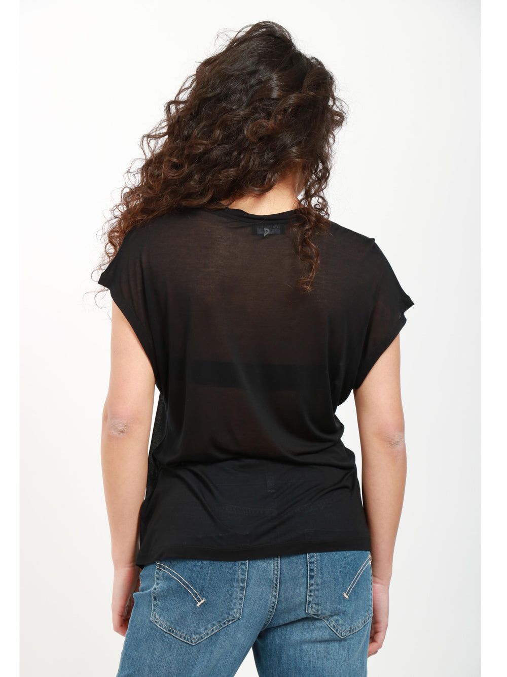 DONDUP T-Shirt Nera con Scollo a V e Maniche Corte Nero
