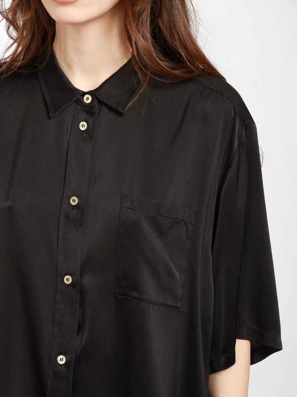 Black Silk Shirt with Pocket