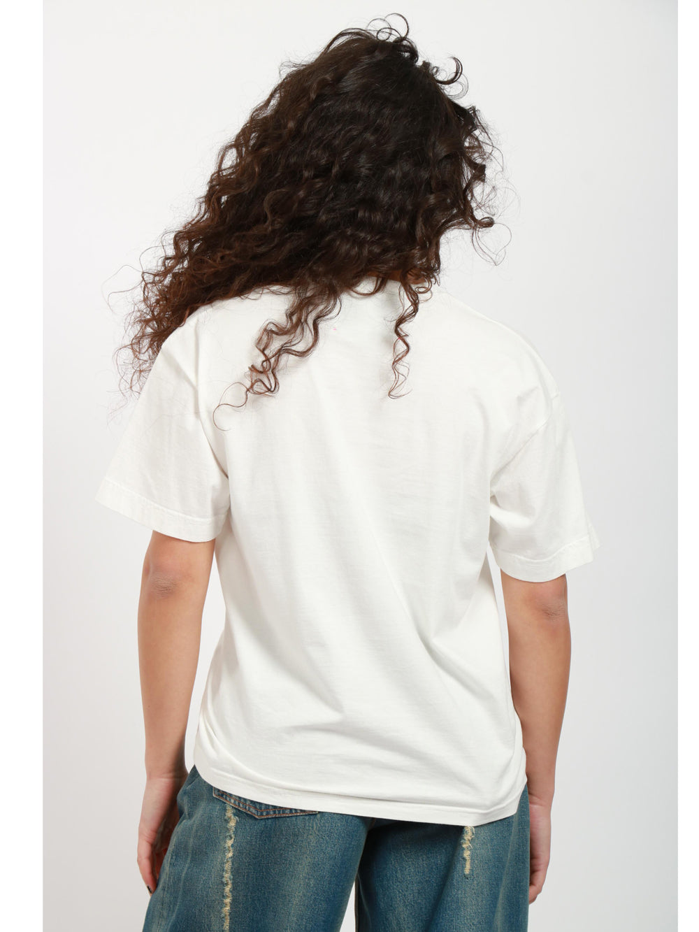 White Cotton Crew Neck T-Shirt with Drawstring on the Bottom