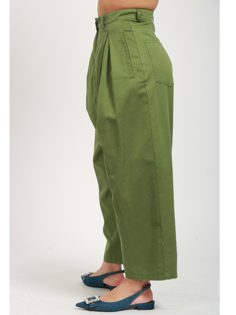 JUCCA Pantaloni in Cotone Verdi con Pinces Verde
