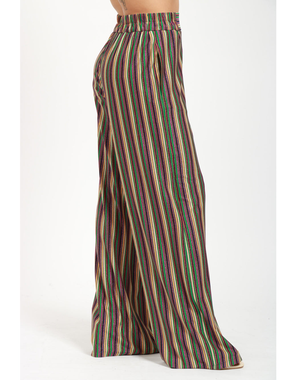 MOMONÌ Pantaloni Baccarat a Righe Multicolor con Lurex Multicolor